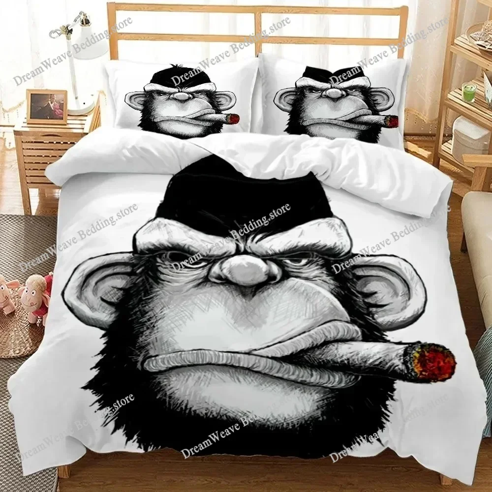 

Monkey Duvet Cover Gorilla Head Bedding Set Boys Teens Red Hat Comforter Cover Wild Animal Polyester Quilt Cover Luxury Gift