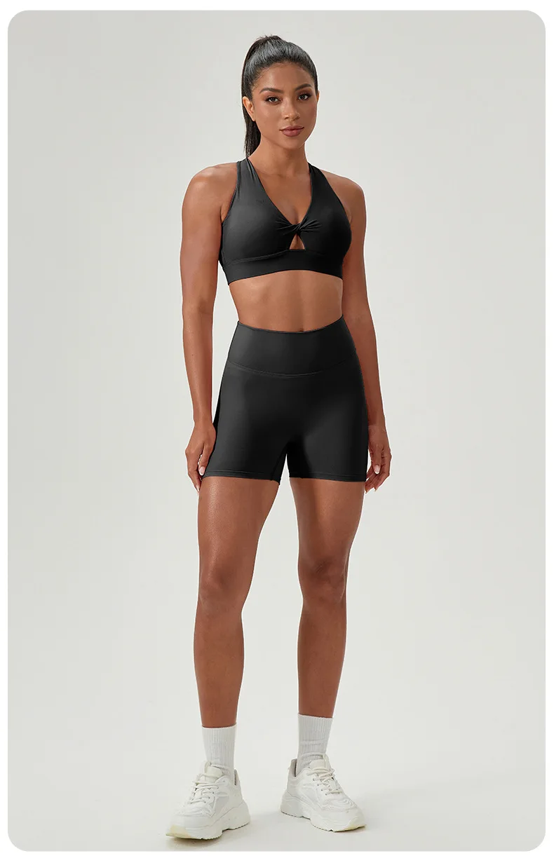Zwei Stücke Fitness Yoga Set Frauen Einfarbig Sommer Gym Anzug Atmungsaktiv Schnell Trocknend Kurze Sportswear Workout Kleidung – Detail 12