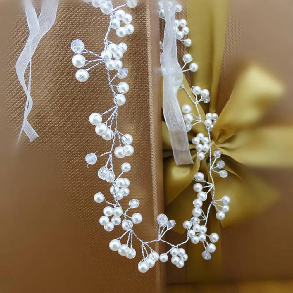 Pearl Crystal Headband for Women Silver Wire Beaded Rhinestone Hair Crown Wedding Bridal Bridesmaid Family Photo Beach