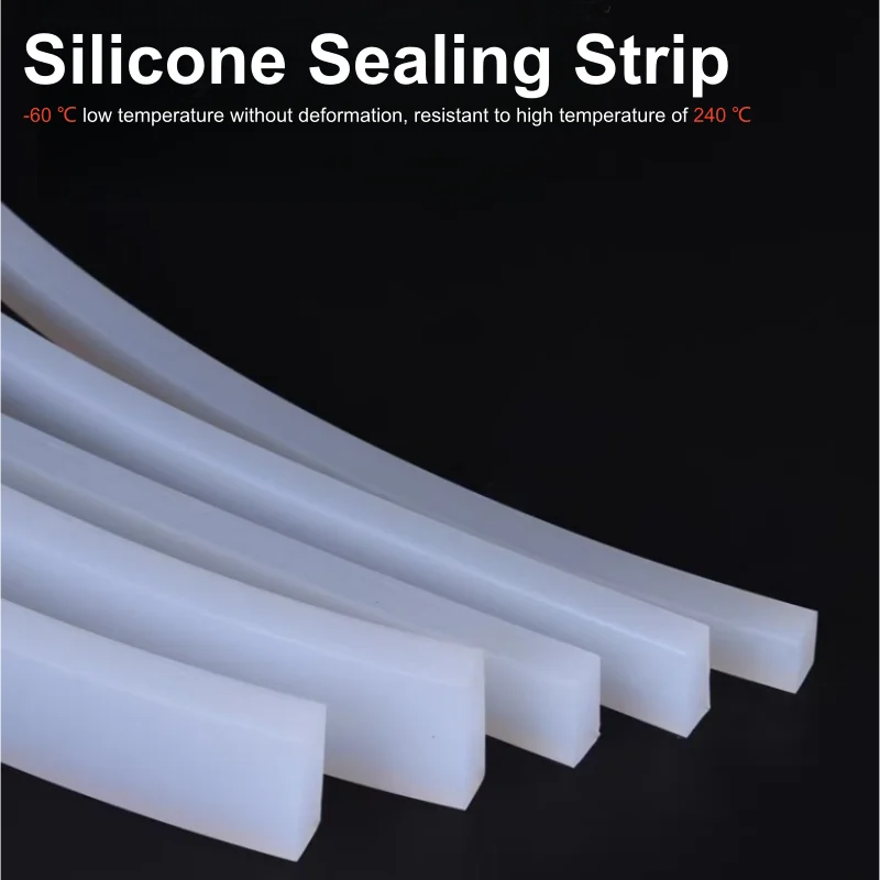 Width 4-20mm White Silicone Square Strip Solid Silicone Rubber Sealing Strips High Temperature Resistant Thick 4-15mm