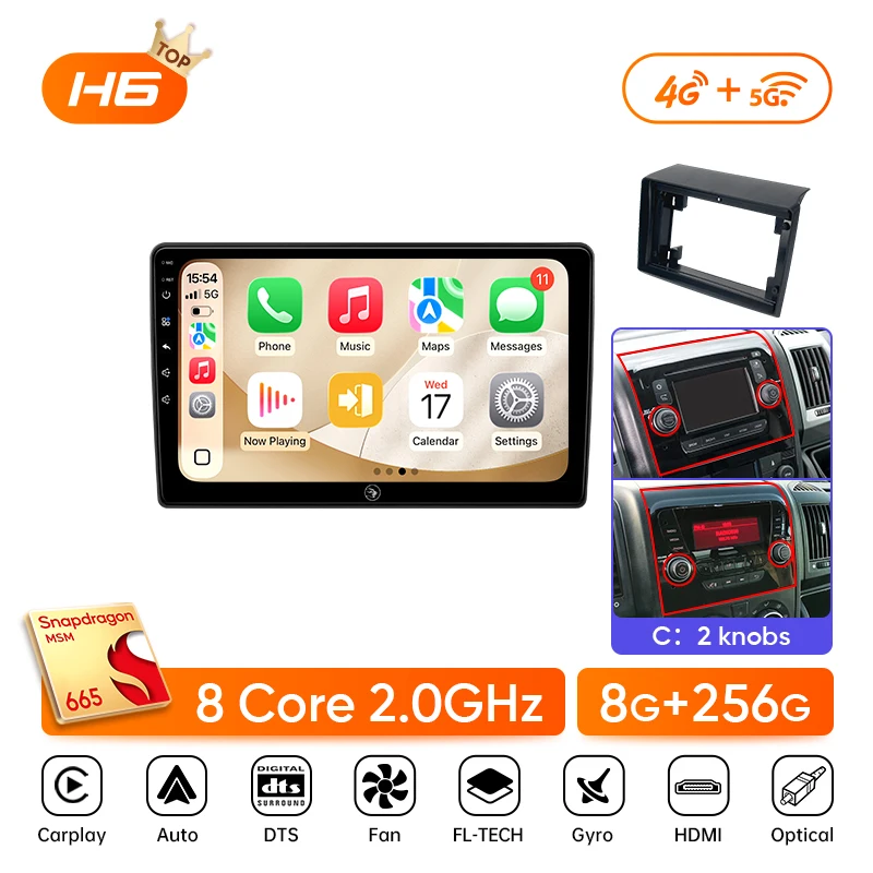 Ainavi Autoradio Voor Fiat Ducato Citroen Jumper Peugeot Boxer 2006-2024 Draadloze Carplay Android Auto Multimedia DSP BT 2Din