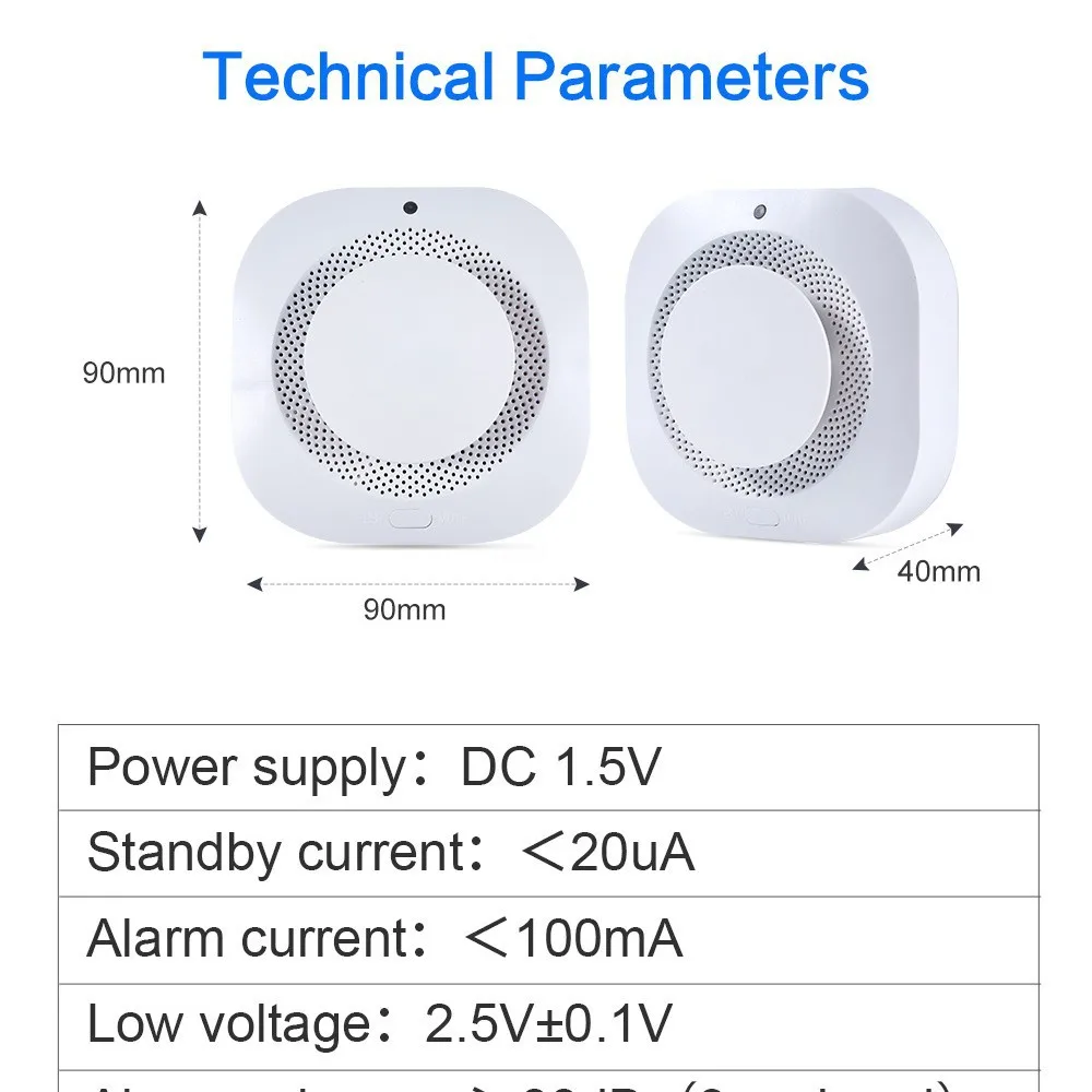 1-Pack Family Use Smoke Alarm Detector White Square Design Sound And Light Alarm High Sensitivity Real-Time Monitoring