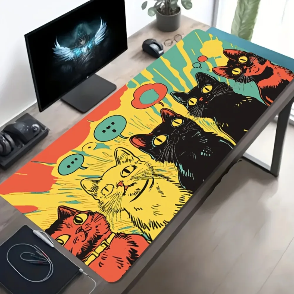 

Pop Art Comic Cats Extended Desk Mat, Colorful Retro Cats Gaming Mouse Pad, Non-Slip Large Mousepad for Office Home Decor