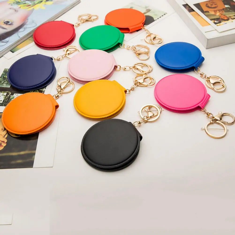 TSHOU841 Portable Candy Color Mini PU Leather Pocket Makeup Mirror Key Chain Cosmetic Compact Mirrors Double Dual Sides Girl