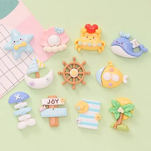 플랫 백 스크랩북 공예 DIY 액세서리 장식 입상, 광택 바다 해변 게, 고래, 진주 쉘 시리즈, 10 개