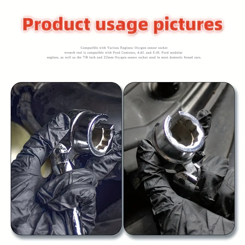 Car 22mm O2 Oxygen Sensor Wrench with Contour Handle and Flexible Head Universal Automotive Maintenance Socket Spanner Tool