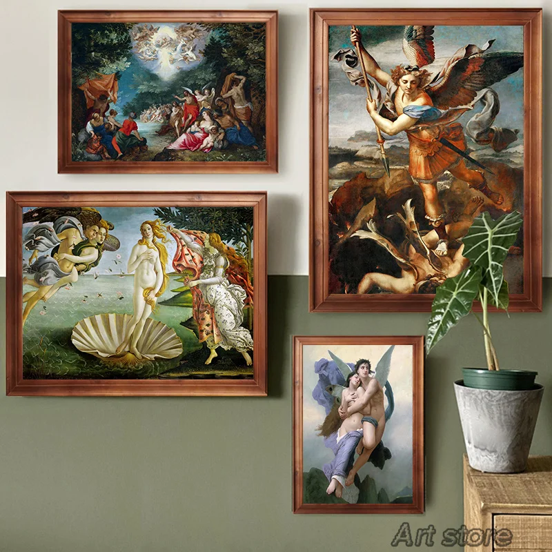 Póster de ilustraciones famosas Retro Vintage, el nacimiento de Venus, St Michael, Vanquish, Satán, cuadro sobre lienzo para pared, decoración para sala de estar