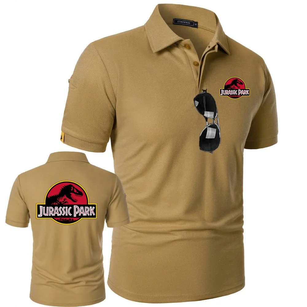 JURASSIC PARK ديناصور قمصان بولو العالم النمط العسكري التي شيرت الجيش القتالية التكتيكية تي شيرت رجالي POLOS قصيرة الأكمام البلوز