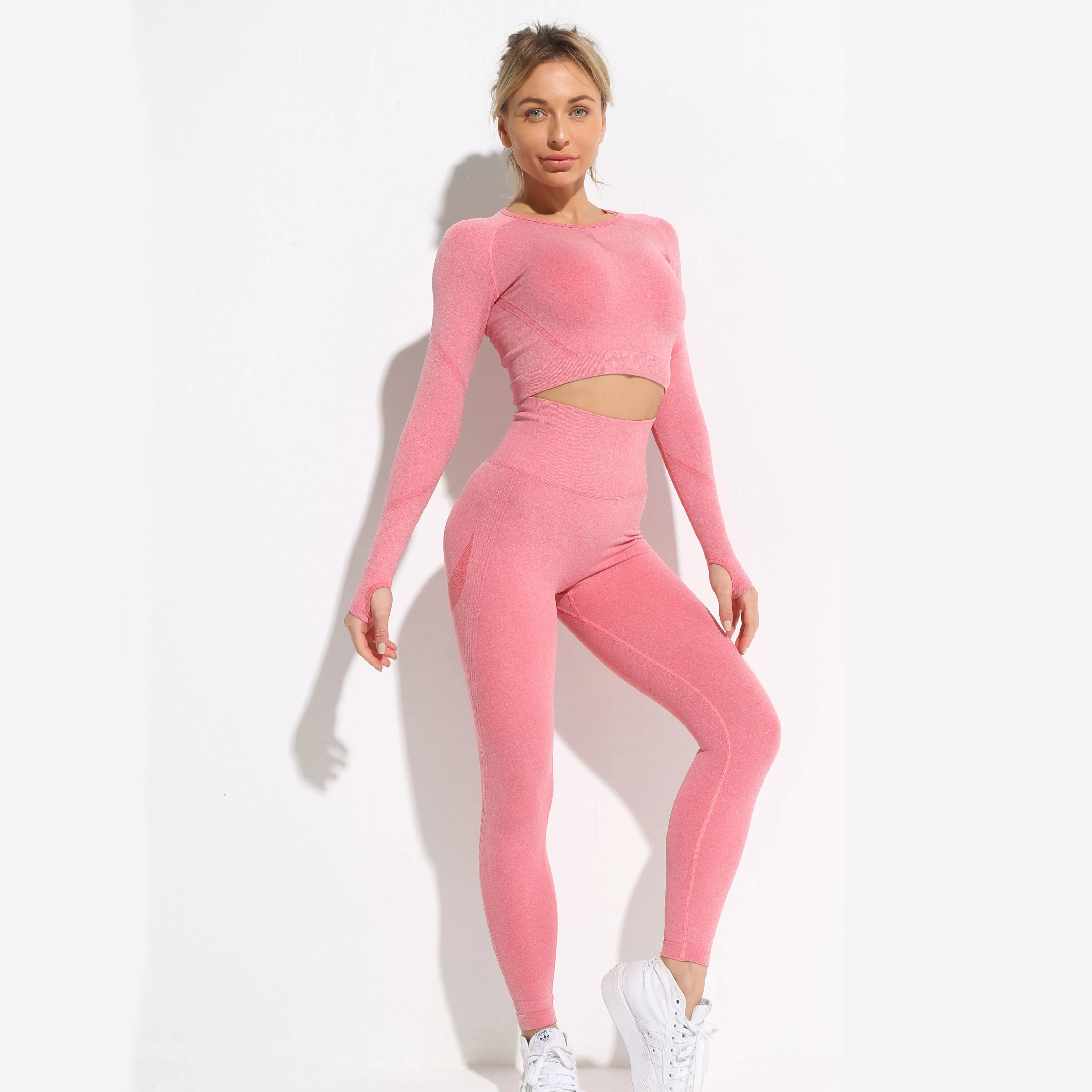 2023Yoga Set Nahtlose Frauen Workout Sportswear abbigliamento da palestra Fitness manica lunga Crop Top Leggings eine vita alta regg