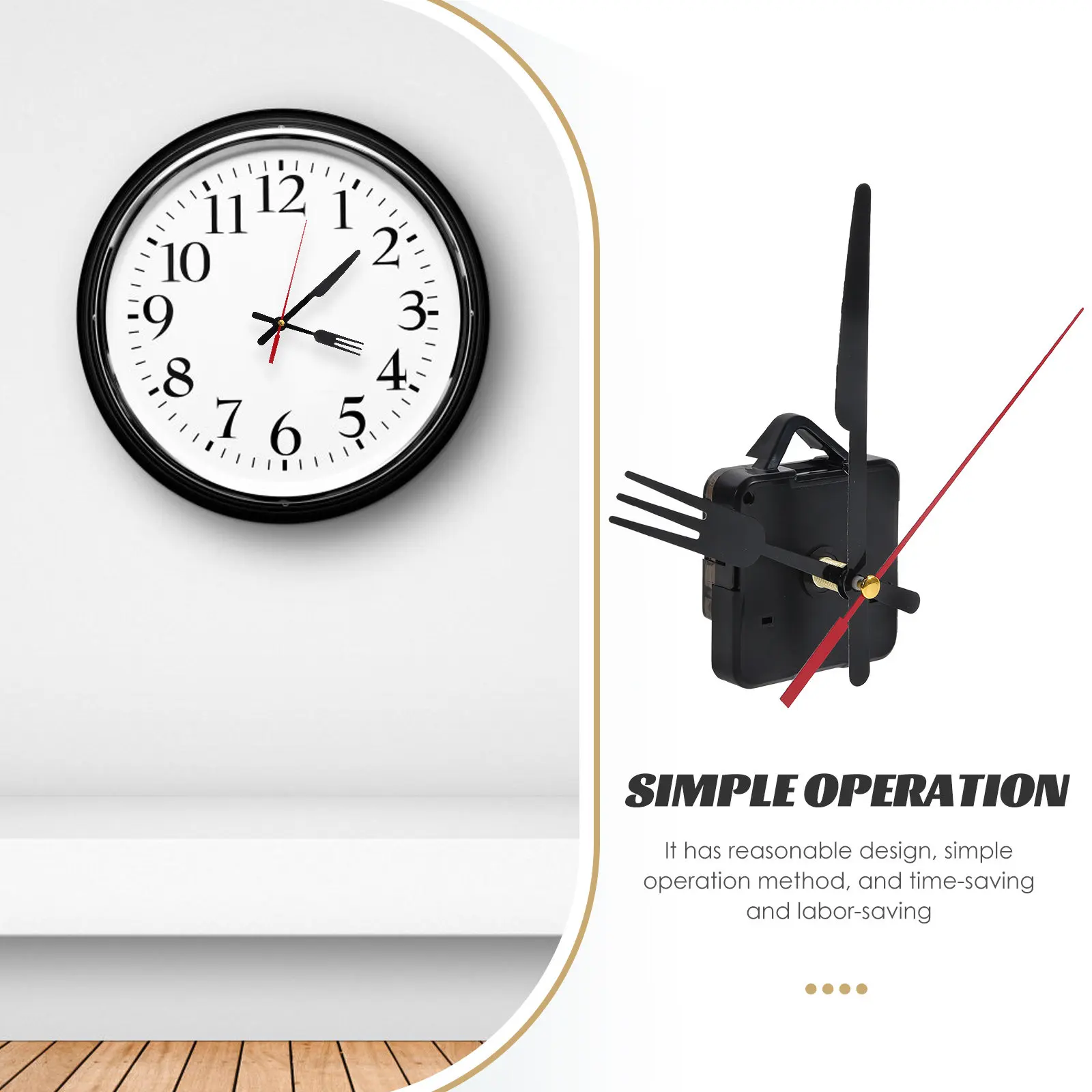 Clock Mechanism and Hands Kit for Beginners, Enabling Easy Clock Repair, High-Precision Timekeeping, 1 Set, Black Plastic