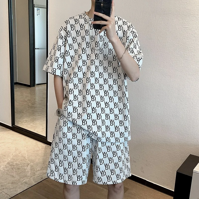 

Summer ort Sve ort Pants Set Casual Spor Two-Piece Men's Clothing T-irt Sli Youthful Cotton Fre Sle