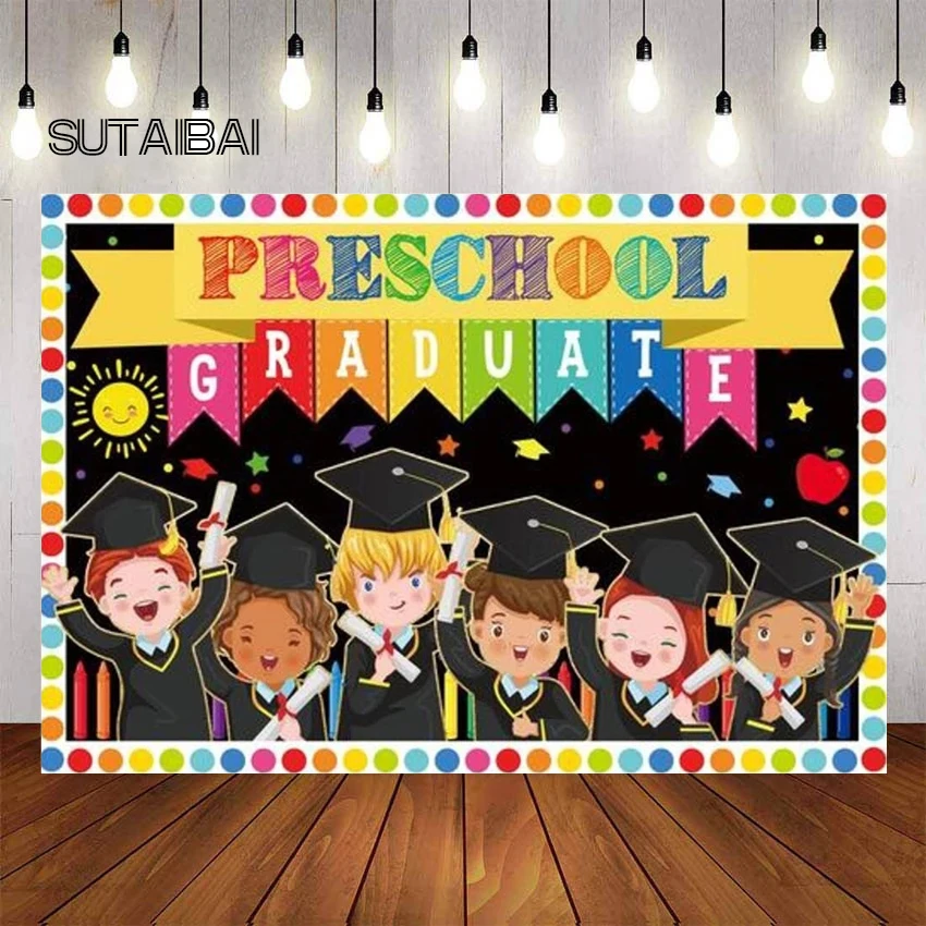 Preschool Graduate Backdrop Kids Grad Prek Congrats Class of 2022 Colourful Blackboard Bachelor Cap Photo Photo Props Studio