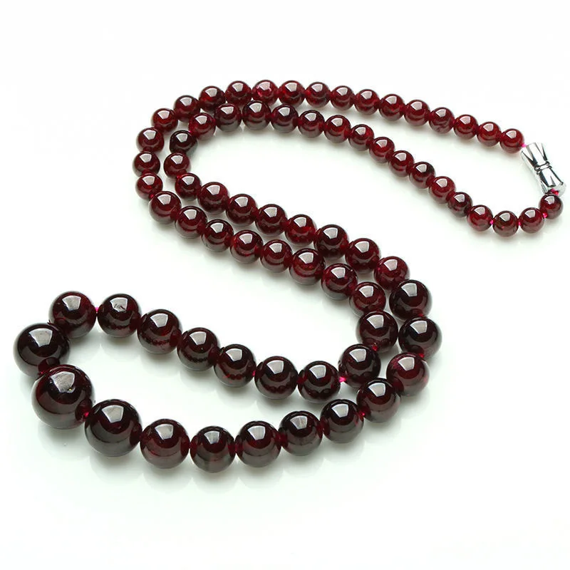 Rough Stone Wine Red Garnet round Beads Necklace Graduated Strand Female Lengthened Mother Elder Beauty