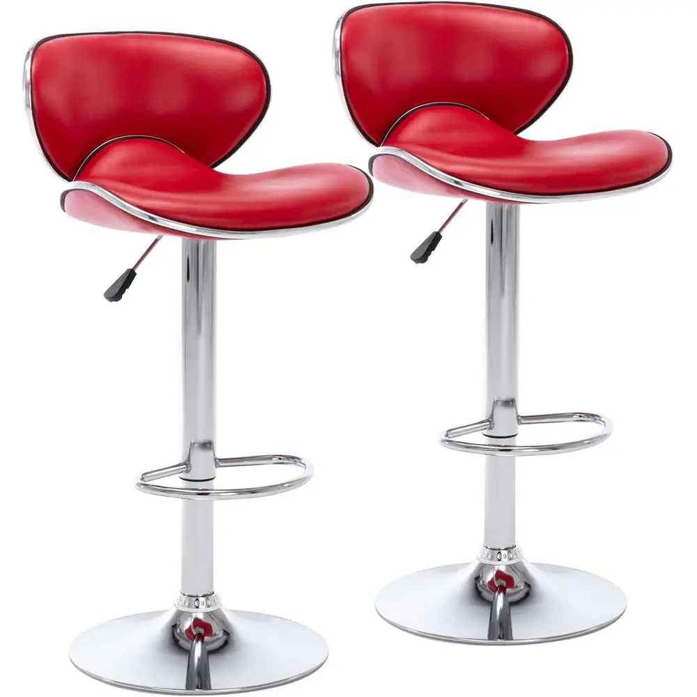 

Adjustable PU Leather Swivel Bar Stools with Back, Counter Height Chairs for Kitchen Dining, Set of 2 in Red