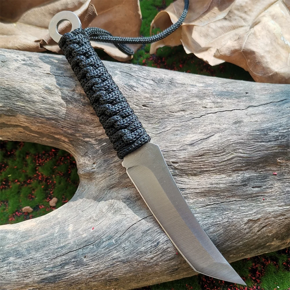 

8CR13MOV Blade Straight Knife for Outdoor Survival and Defense - Sharp and Reliable Fixed Blade Knife with Rope Wrapped Handle