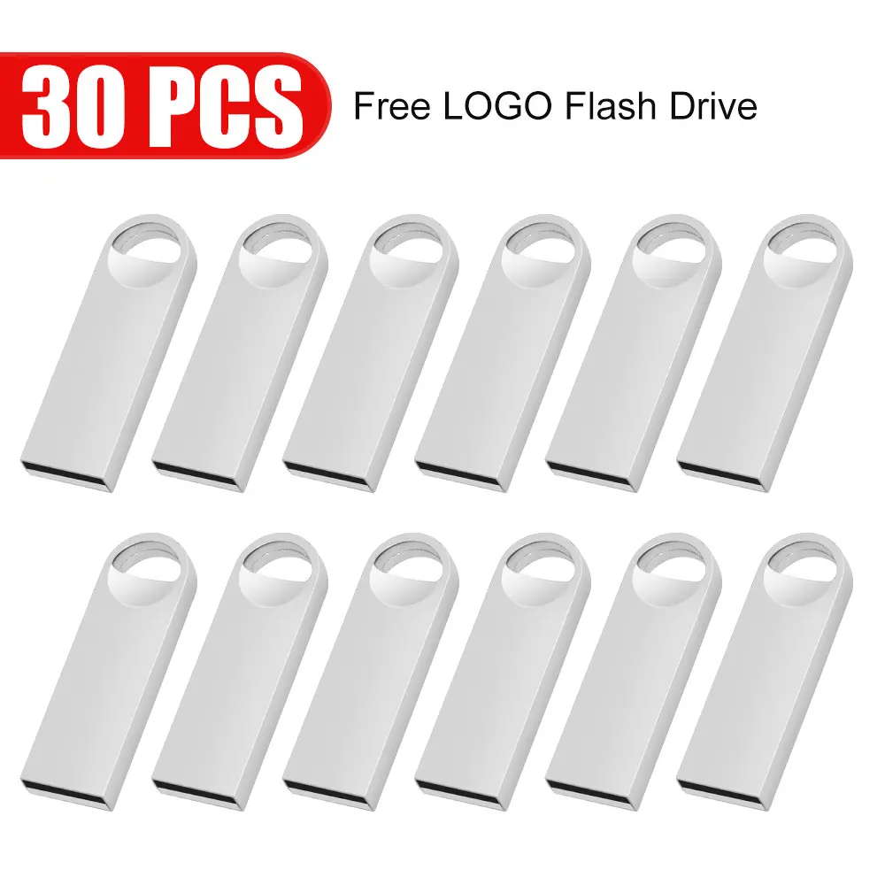 Wholesale 10PCS USB Flash Drive 4GB 8G 16G Pendrive 32GB Memory Stick Waterproof Metal U Disk 64GB Pen Drives 2.0 Free Logo