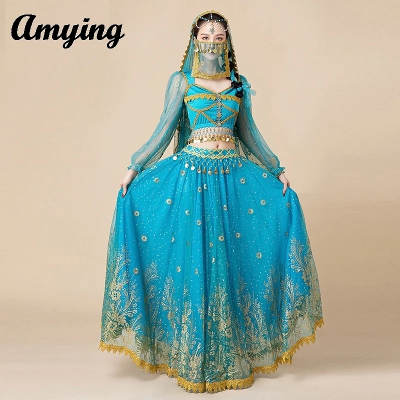 Women Big Swing Long Dress Festival Cosplay Dress Adult Indian Clothing Arab Princess Costume Set Belly Dance Performance Suit