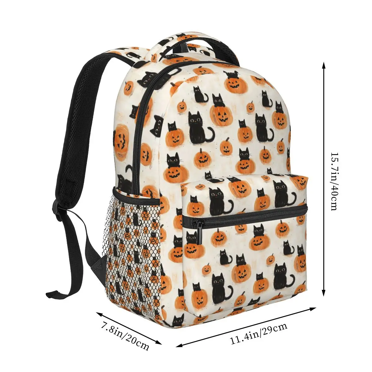 Cute Kitten And Pumpkin Lantern Backpack Student Boys Girls BookBag Children School Bag Computer Shoulder Bags for Men Women