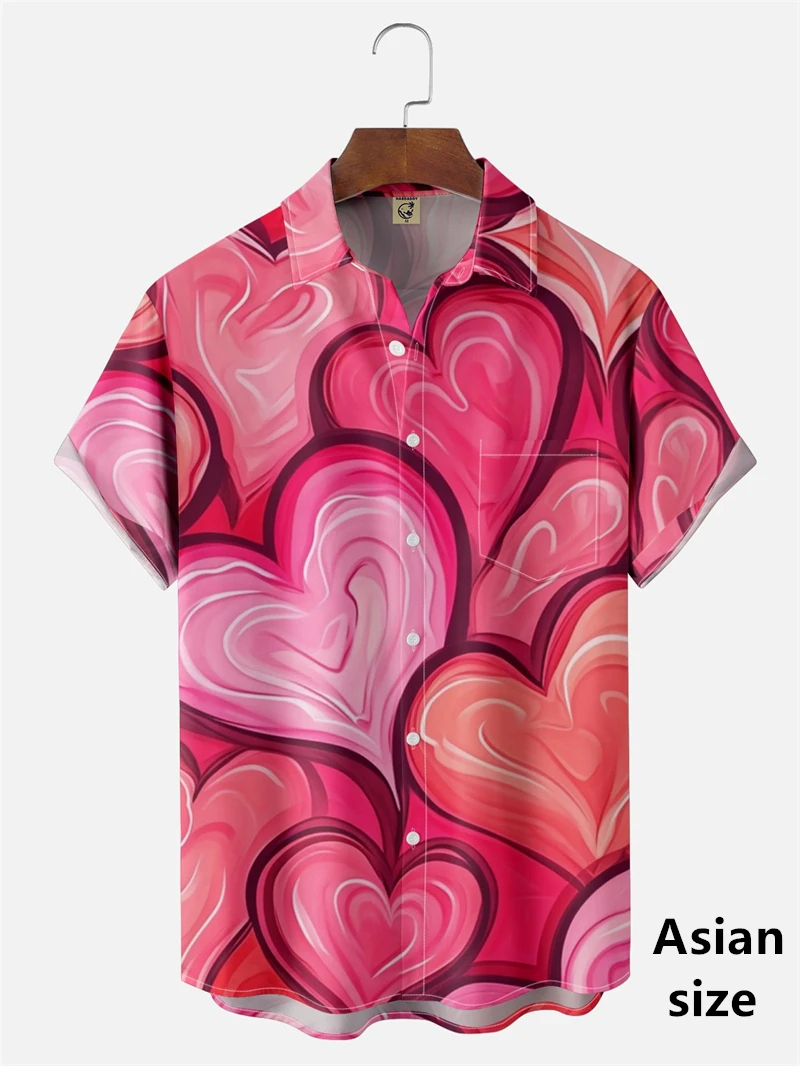 

Couple Hawai Shirt 3D Print Heart Love Graphic Men Shirt Summer Short Sleeve Blouse Button Valentine Day Casual Street Clothes
