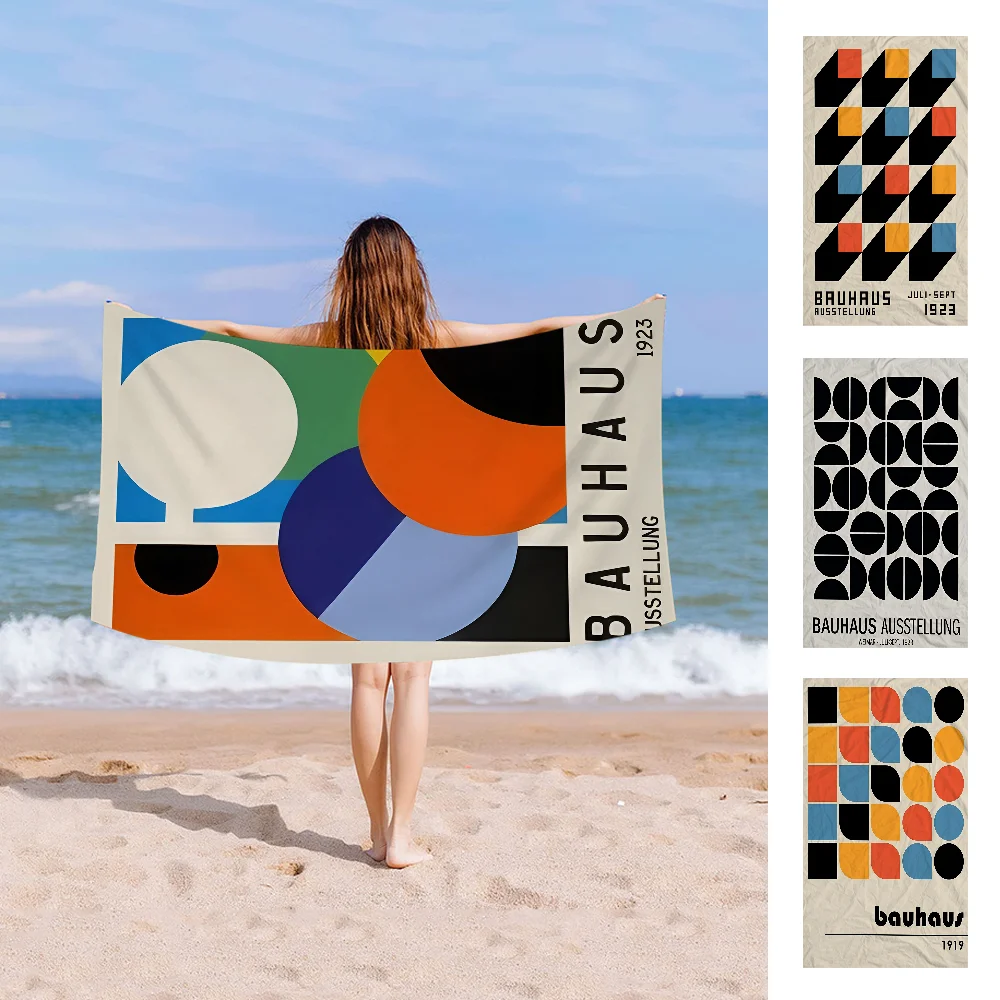 Colorful Bauhaus Exhibition Geometric Microfiber Beach Towel Absorbent Quick Dry Soft Yoga Swimming Resort Mountain Towel