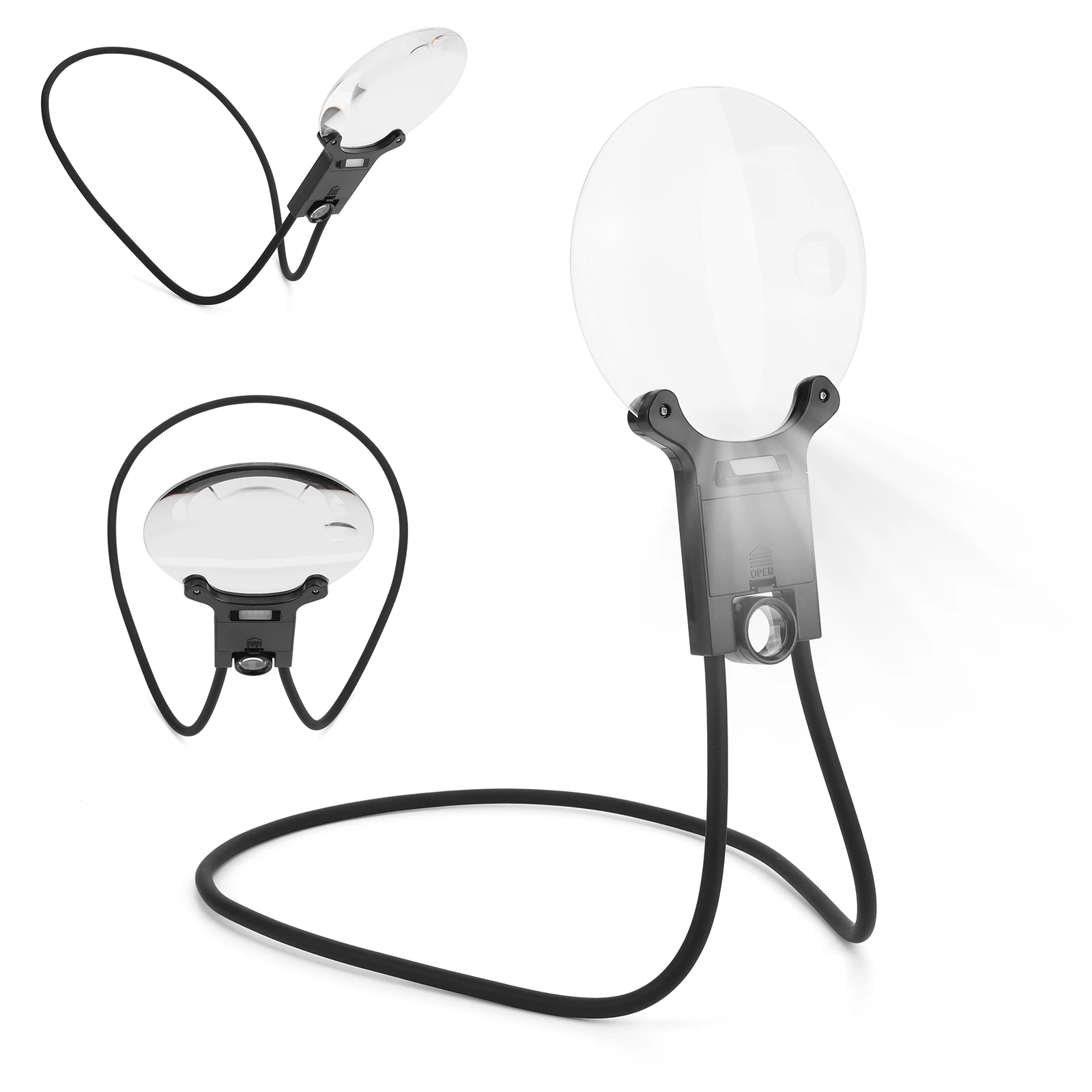 

138mm 16X Neck Wear Magnifier with Light for Crafts Sewing Cross Stitch (Black)