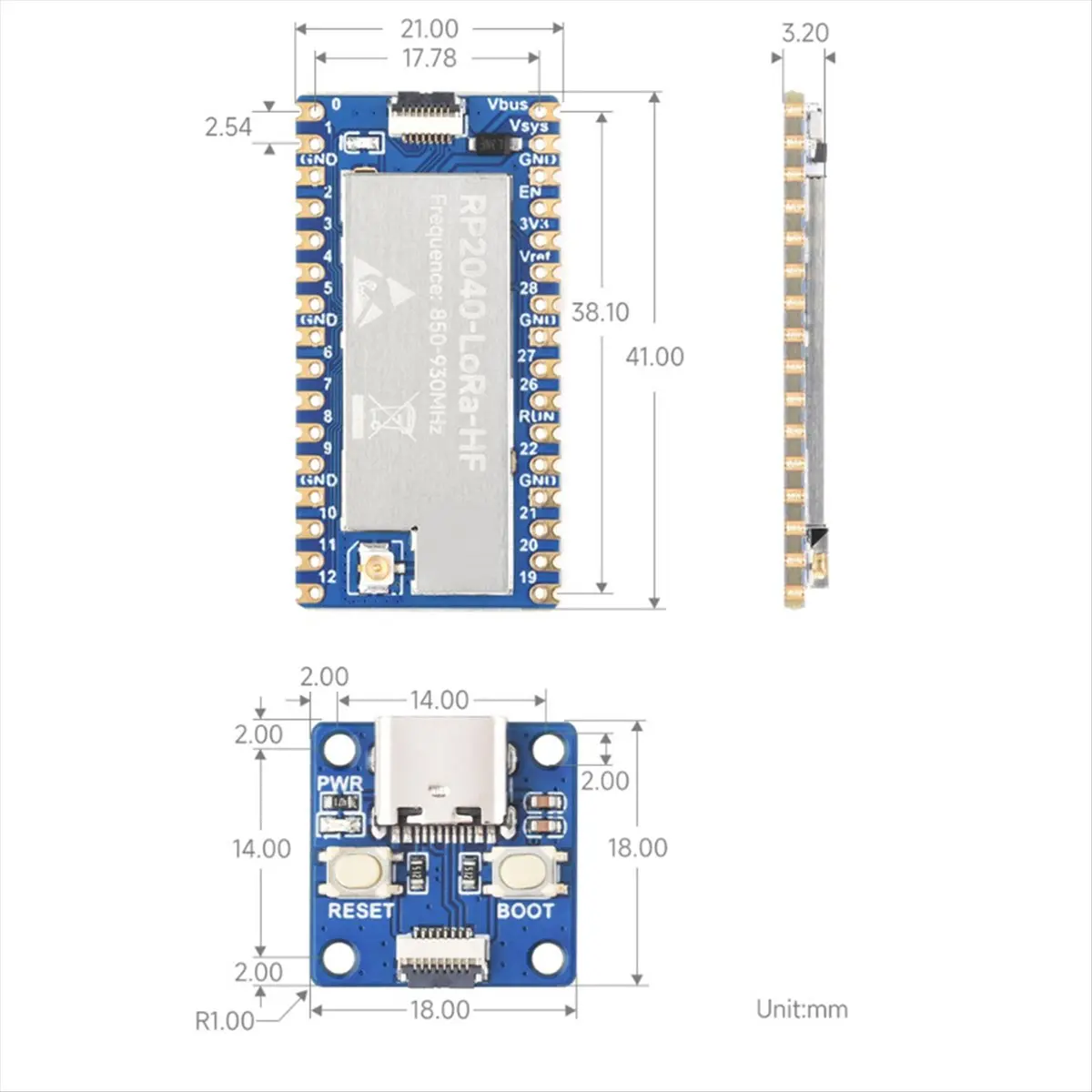 

(A32M) RP2040-LoRa HF Development Board Kit+Adapter Board SX1262 850-930Mhz Development Board Supports GFSK LoRa