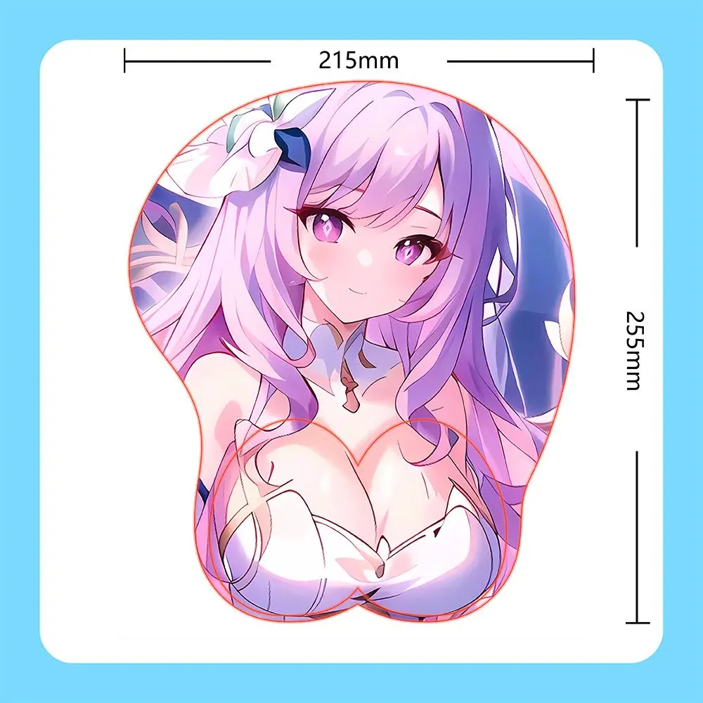 แผ่นรองเมาส์ 3 มิติ Honkai Impact 3rd ลายตัวละคร Elysia, Yae Miko, Raiden Ei พร้อมที่รองข้อมือซิลิโคน ของขวัญวันเกิด