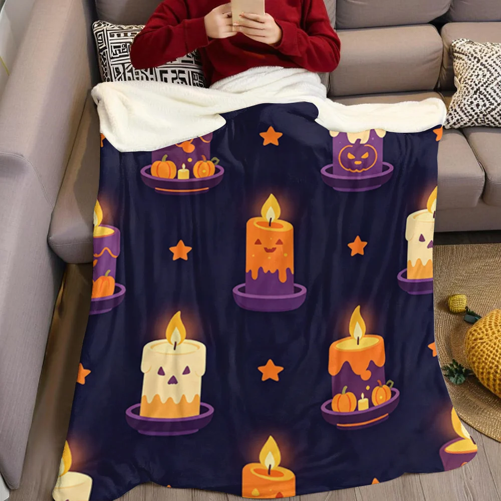 Halloween Candles Flannel Blanket Warm Soft Halloween Christmas All-Season Couch Decorative Cozy Warm Gift