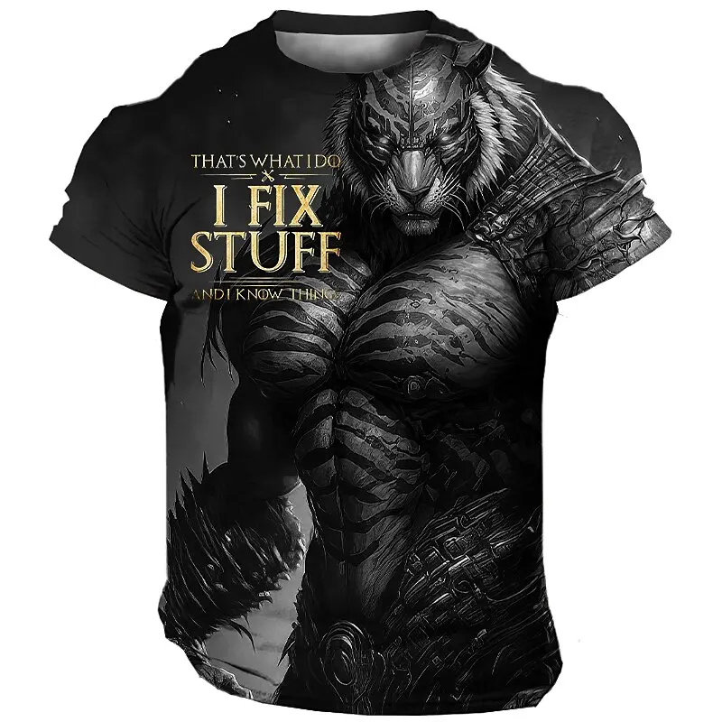 Large men\'s 3D tiger print T-shirt top summer casual men\'s animal pattern T-shirt street wear quick drying fashion clothing