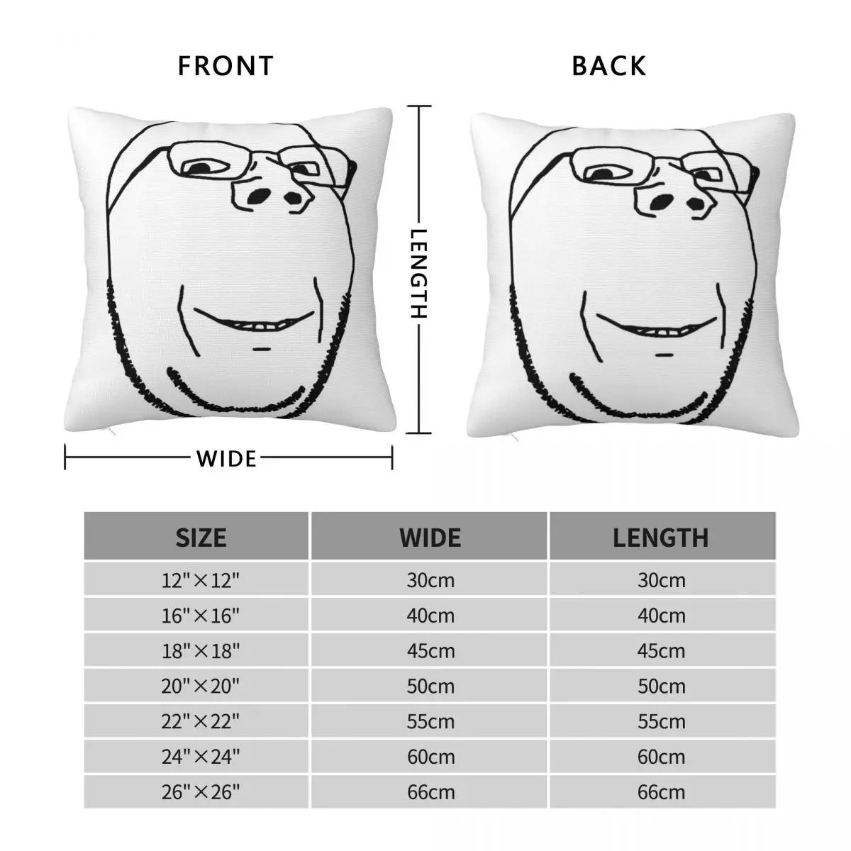 Wojak Soyjak funda de almohada cuadrada de poliéster, cojín de terciopelo con cremallera decorativa, cómoda para sofá del hogar