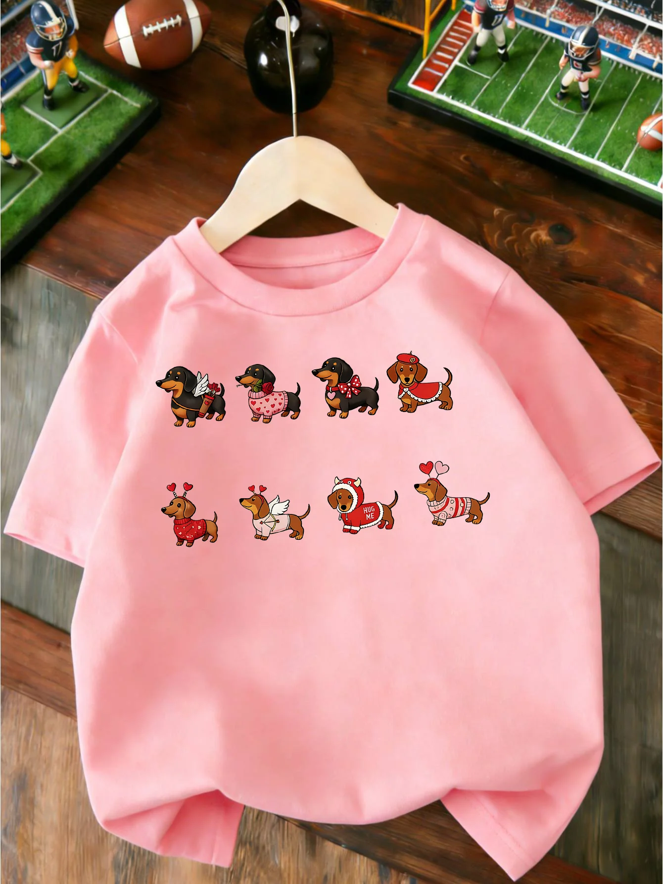 Cute Cartoon Lovely  Puppies Valentine Pet Animal Graphic Print T Shirt Family Matching Boys Girls Kids Short Sleeve Daily Tees