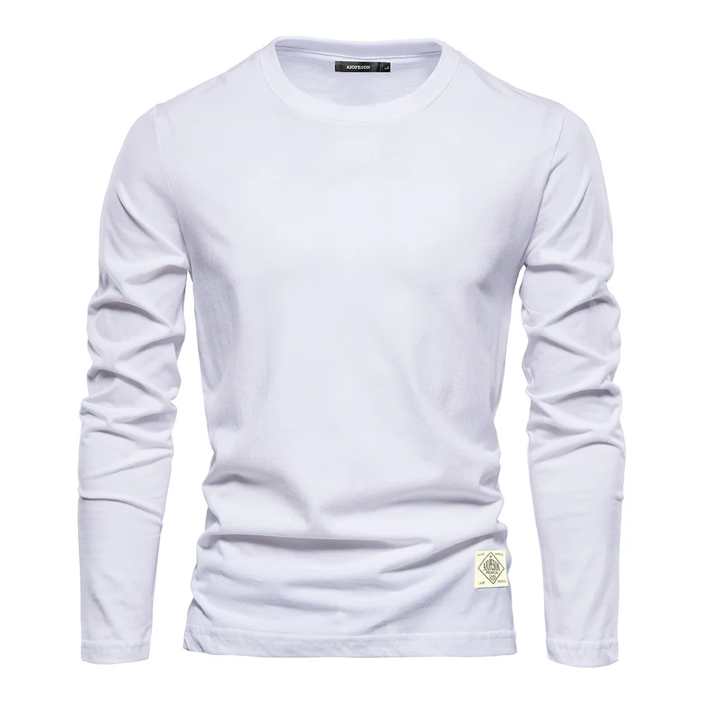 Autumn 100% Cotton Long Sleeve T shirt For Men Solid Casual Mens T-shirts High Quality Male Tops Classic Clothes Men\'s T-shirts