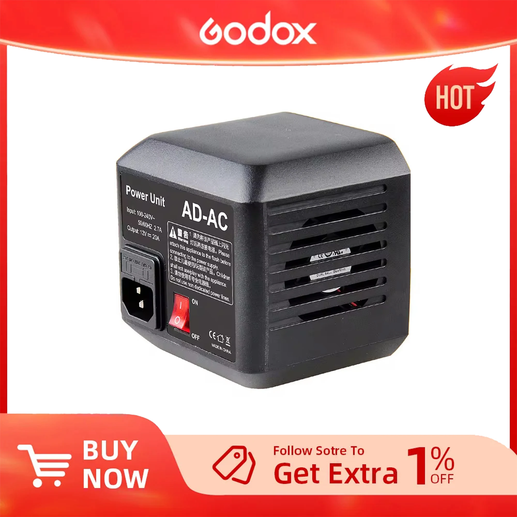 Godox AD-AC Power Source AC Wall Adapter Cable for AD600B AD600BM AD600M AD600 SLB60W SLB60Y