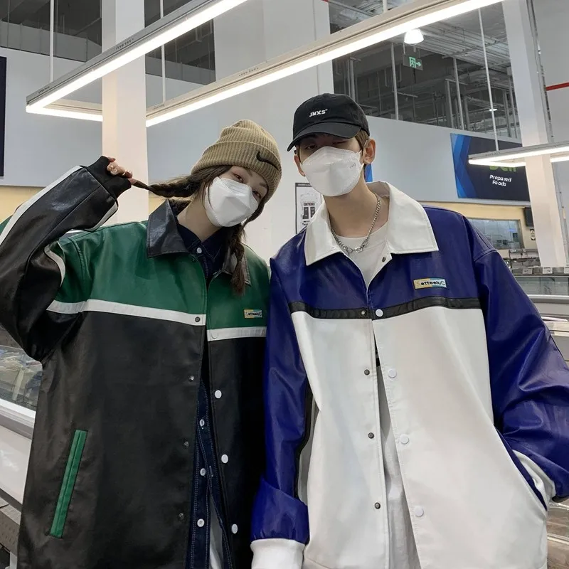 

Neutral Sle Leather Jaet Couple's Version Spring Autumn Flip Collar Men's Jaet Youthful ular Casual Outerwear