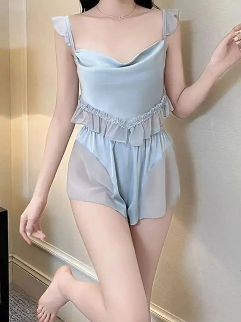 

Новый стиль Pure Desire, ночная рубашка с ветровым ремешком, комплект из двух предметов, кружевная прозрачная сексуальная женская одежда для девочек, комплект с шортами, модный женский комплект 6HC0