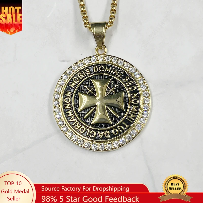 

Mens 316L Stainless Steel Maltese cross Necklace Vintage Knights Templar Pendant Round Templar Black maltese Symbol Pendants