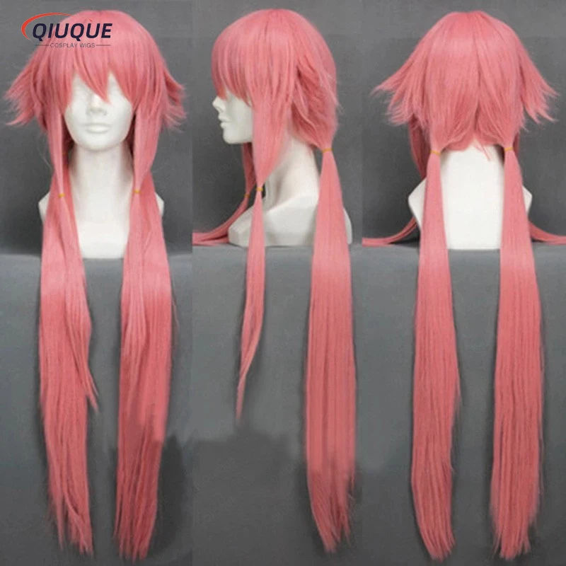 The Future Diary Yuno Gasai 80cm Long Pink Straight Women's Girl Heat Resistant Cosplay Costume Wig + Track + Cap