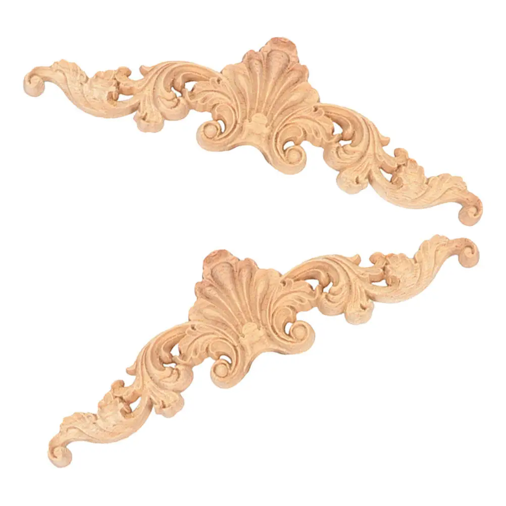 2Pcs Elegant Unpainted Wooden Carving Appliques European Design for Wardrobe Dresser Bed Mirror Cabinet Furniture Decoration