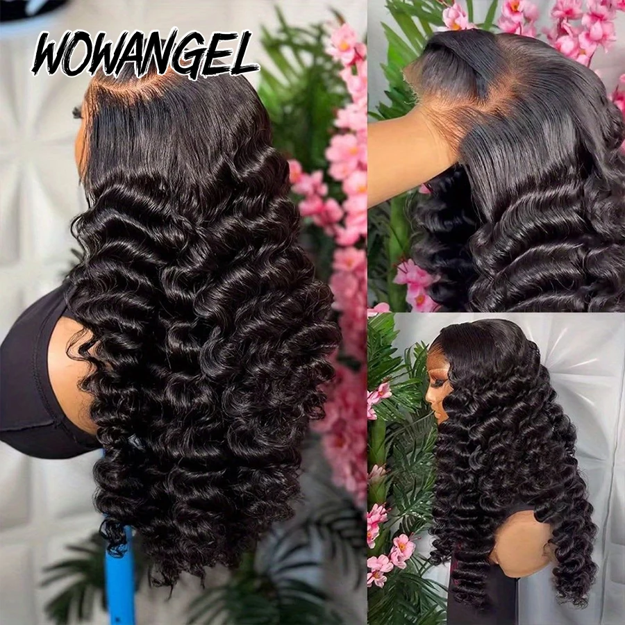 Onda solta frente do laço perucas de cabelo humano jet black 13x6 hd perucas frontais do laço skinlike hd laço pré arrancado peruca sem cola para mulher
