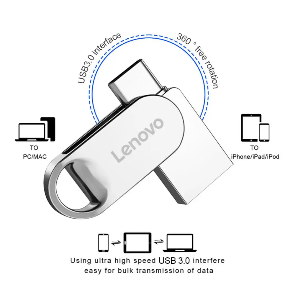 Lenovo-Clé USB OTG de type C, clé USB 3.1, clé USB étanche, disque mémoire 2 To, 1 To, PS5, PS4 Gaming