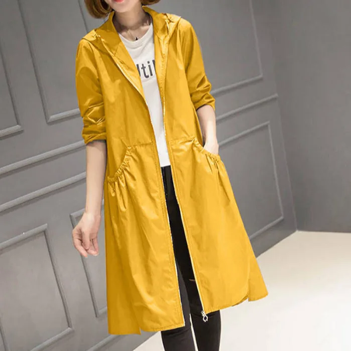 2025 Autumn New Hooded Medium and Long Over The Knee Thin Spring Women's Trench Coat Loose Large Size Coat