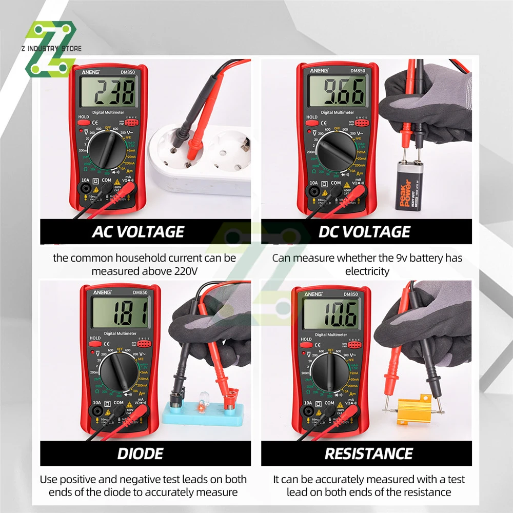 ANENG 자동 전문 디지털 멀티미터 1999 카운트, 자동 AC/DC 전압 테스터, 옴 전류 전류계 감지기 도구, DM850