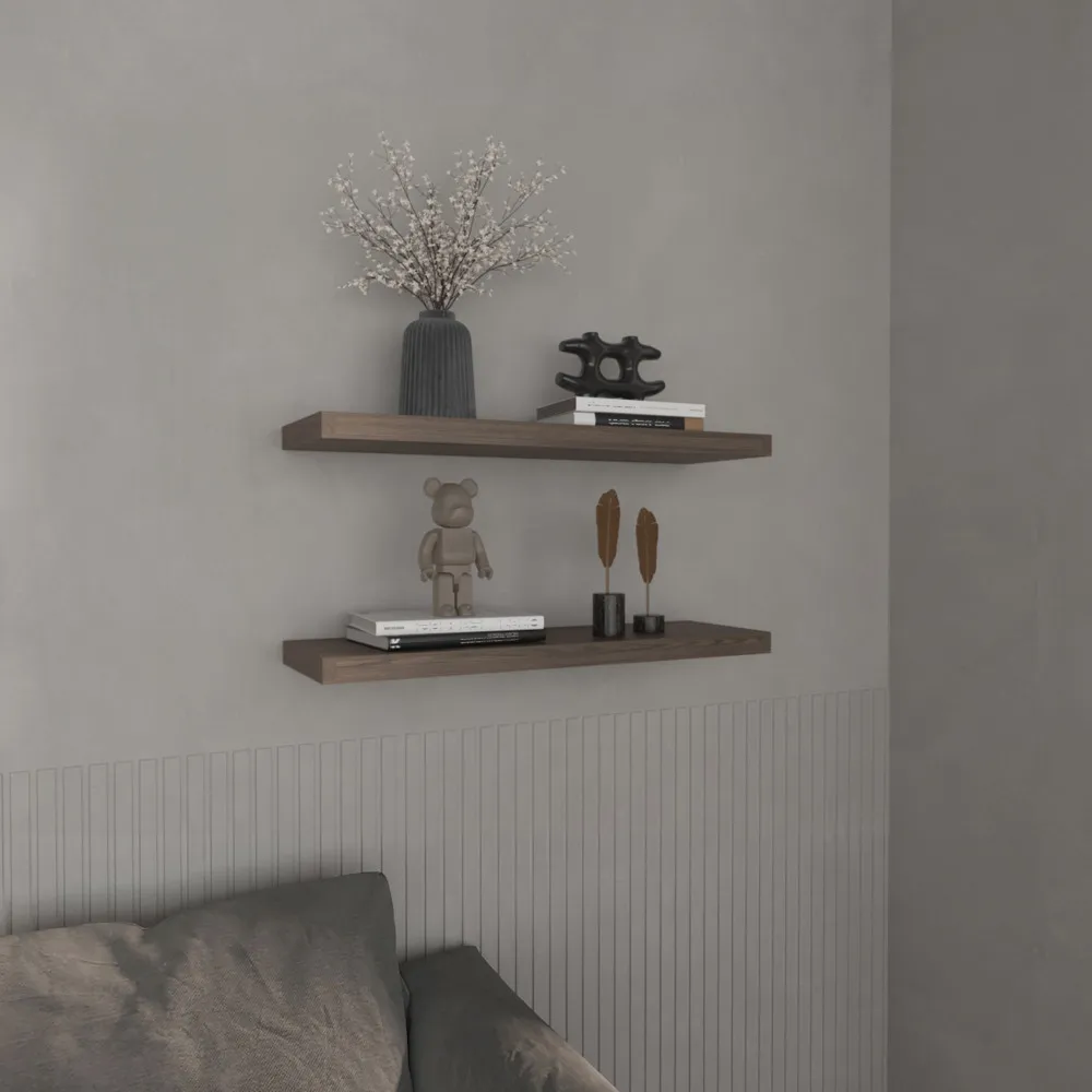 

Floating Shelves 1.50" H 2 Shelves Walnut Sleek Finish Adds A Modern and Clean Aesthetic To Any Room or Office