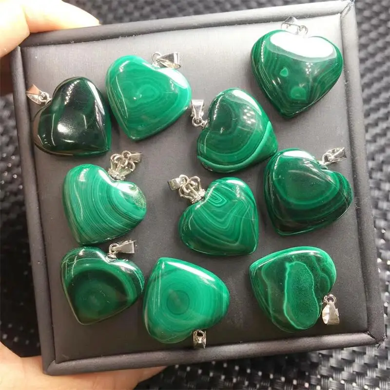 

S925 Natural Malachite Heart Pendant Healing Crystal Stone Reiki DIY Jewelry Accessories Holiday Gift 1PCS