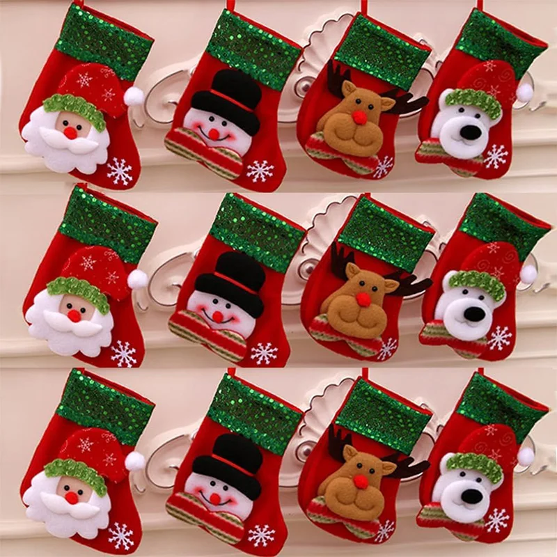 

1Pcs 3D Christmas Stocking Santa Claus Snowman Elk Hanging Xmas Tree Ornaments for Home New Year Navidad 2025 Candy Gift Bags