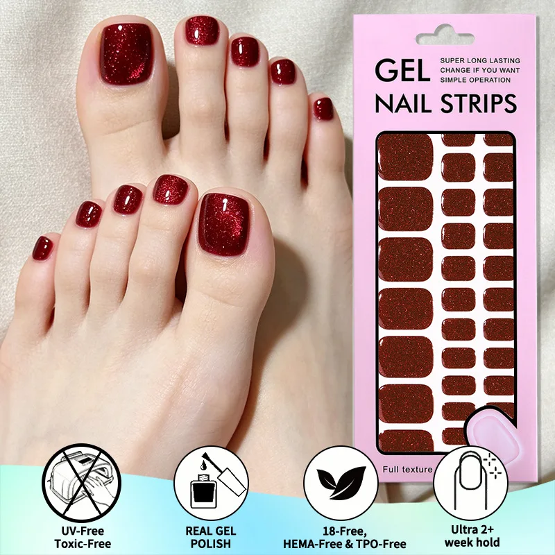 Solid Color Super Flash UV-Free Gel Toenail Sticker Summer Full Cover Gel Toe Nail Wraps Self-Adhesive Foot Nail Art Decoration