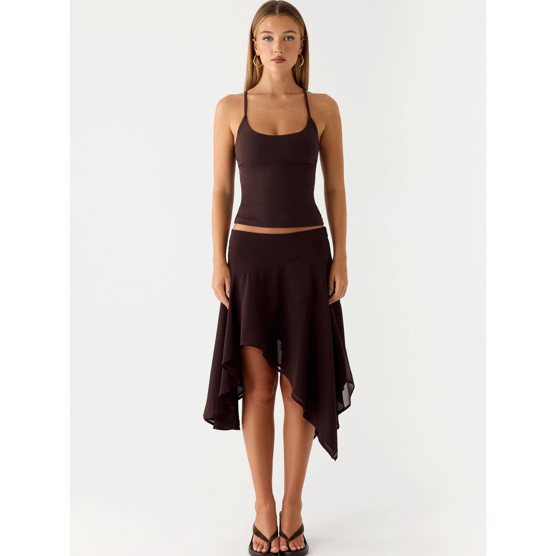 High Waist Asymmetrical Hem  Skirt Spring Summer  Style Vacation Vibes Teen Girls Straight Cut Polyester Skirt