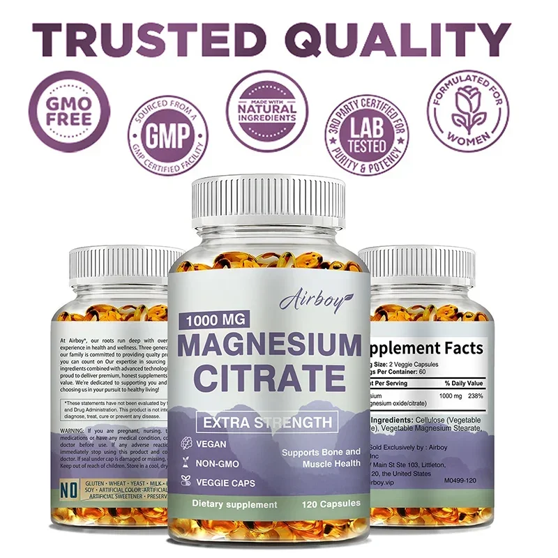 Magnesium Citrate - Supplement for Stress, Relaxation, Bone, Sleep, Heart Health, Nerve, Muscle & Metabolism