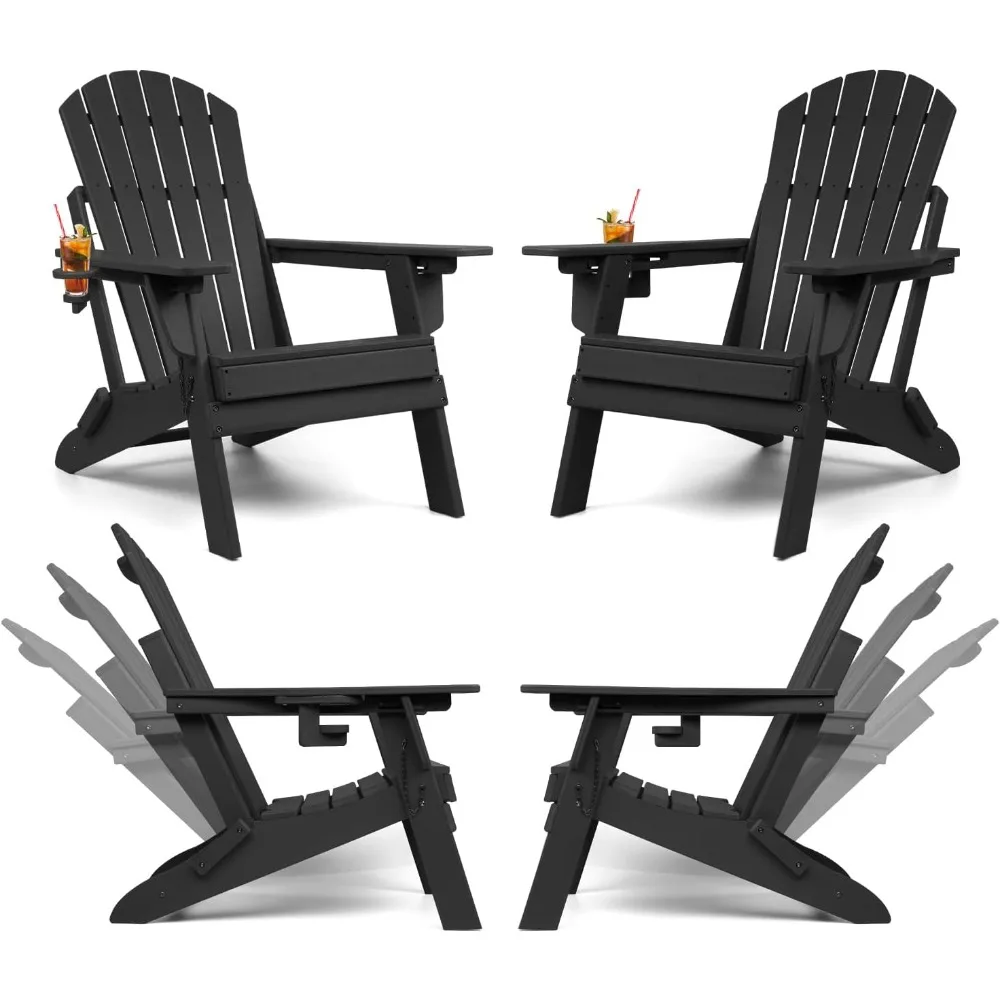 

Набор складных стульев Adirondack из 4 штук с регулируемой спинкой, всепогодные стулья из полиэтилена высокой плотности с подстаканником