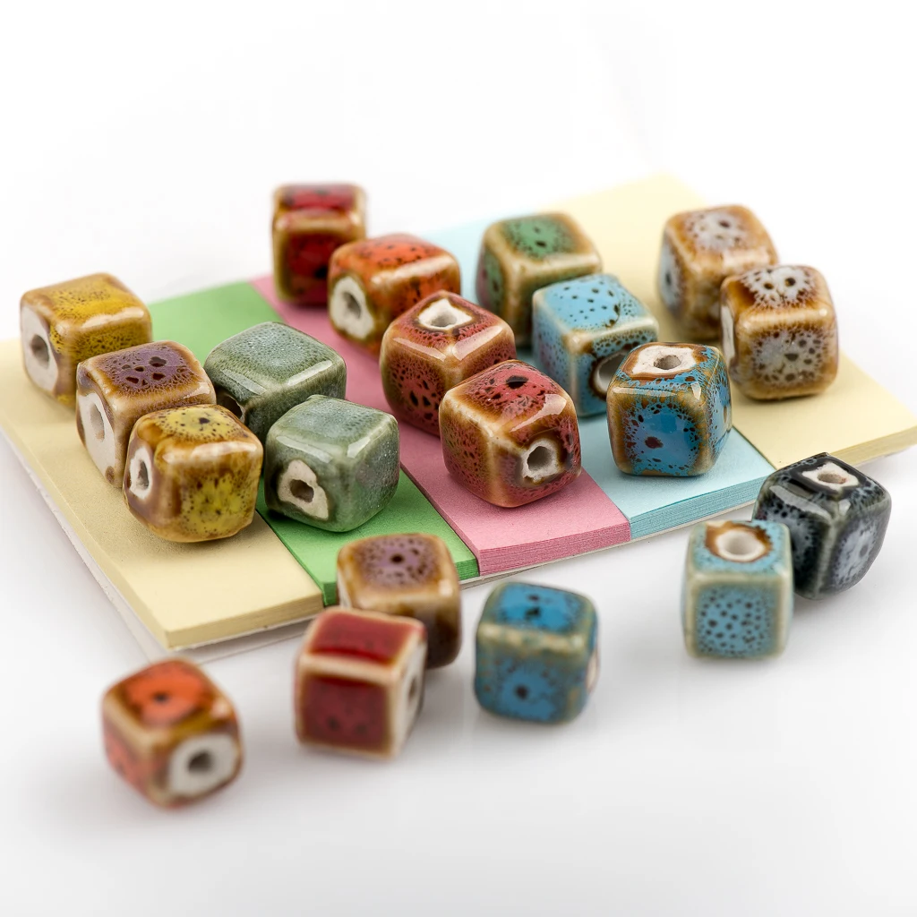 8# 10# 20pcs Square Shape Porcelain Ceramic Bead For Jewelry Making DIY  flower Jewlery&Accessories ceramics beads #A519C